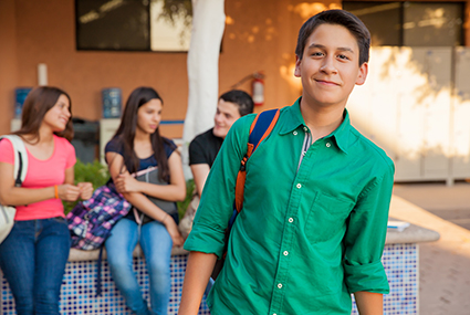Portrait,of,an,attractive,teenage,boy,and,his,friends,hanging