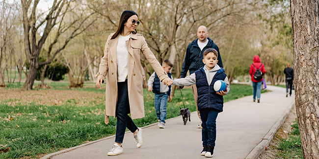 Family on a walk through the park